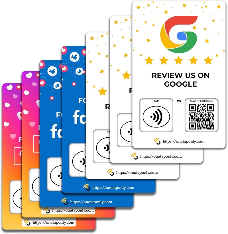 One Tap Only NFC Business Cards 7 Pack – Contactless Smart Tap & QR Code – Compatible with Social Media & Online Review Platforms – Reusable Feedback Tool for Restaurants, Local Businesses – Works with All Phones - Image 1